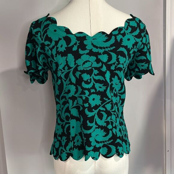 Anthropologie Maeve Floral Green and Black Women's Top - 4 - Picture 9 of 11